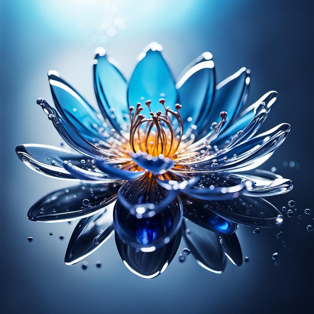 Glass Flower Trapped in Water Drop with Radiance