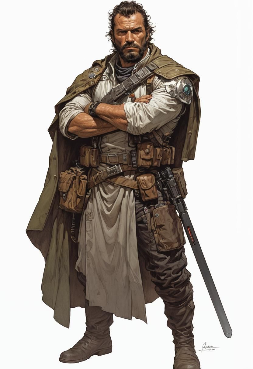 Sci-Fi Adventurer in Vivid Colors and Black Outlines