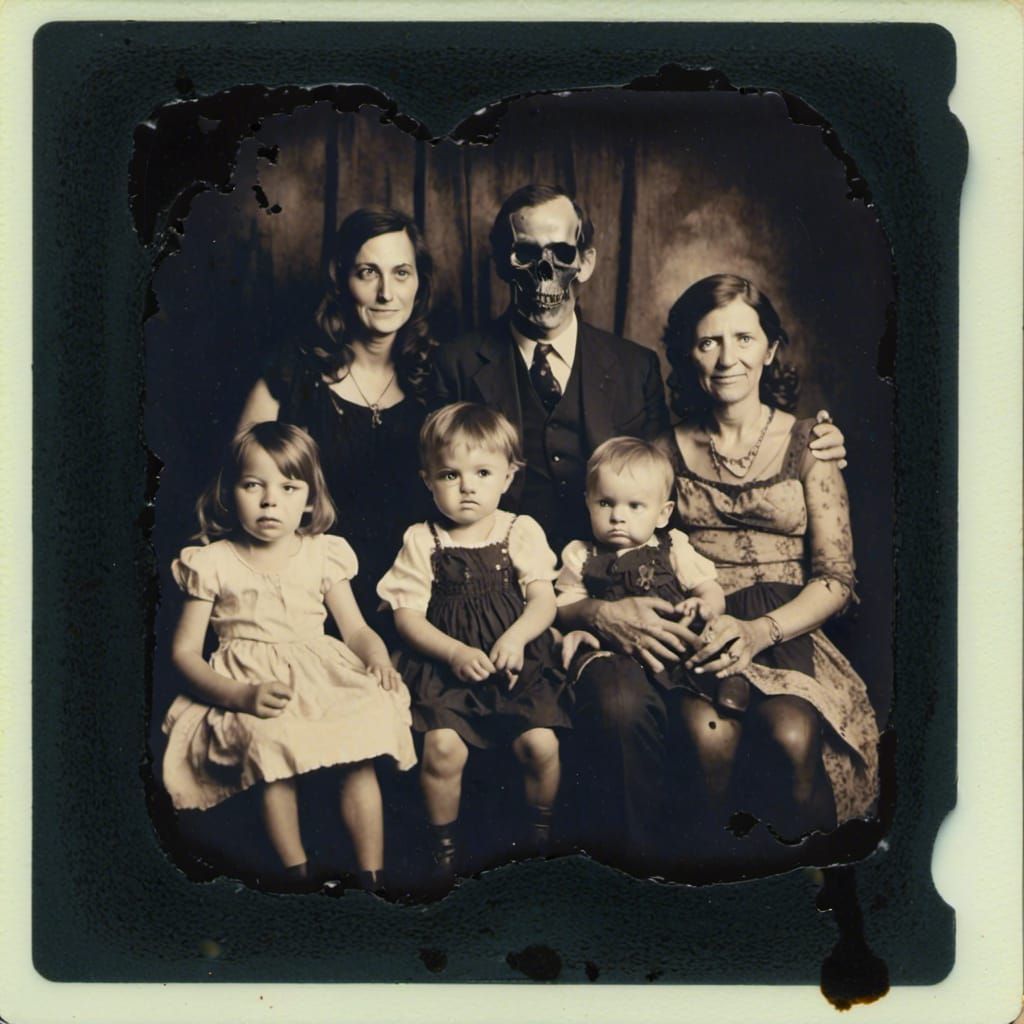 Dark Gooey Family Portrait in Polaroid Style