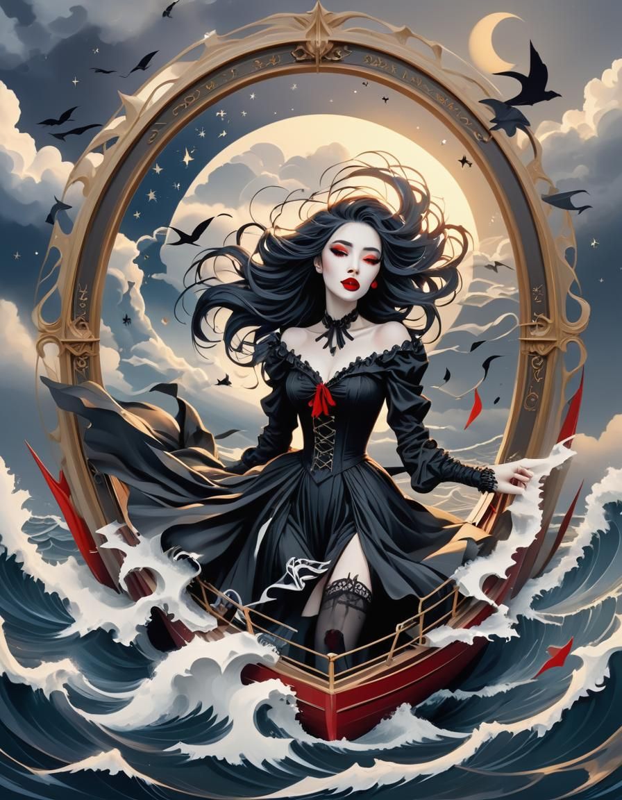 Surrealism scene, beautiful attractive alluring Gothic  girl...