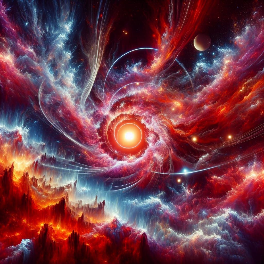 Fiery Cosmic Multiverse in Detailed Matte Painting