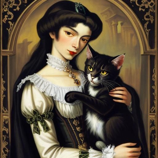 Vampire Cat Portrait in Illustrative Style