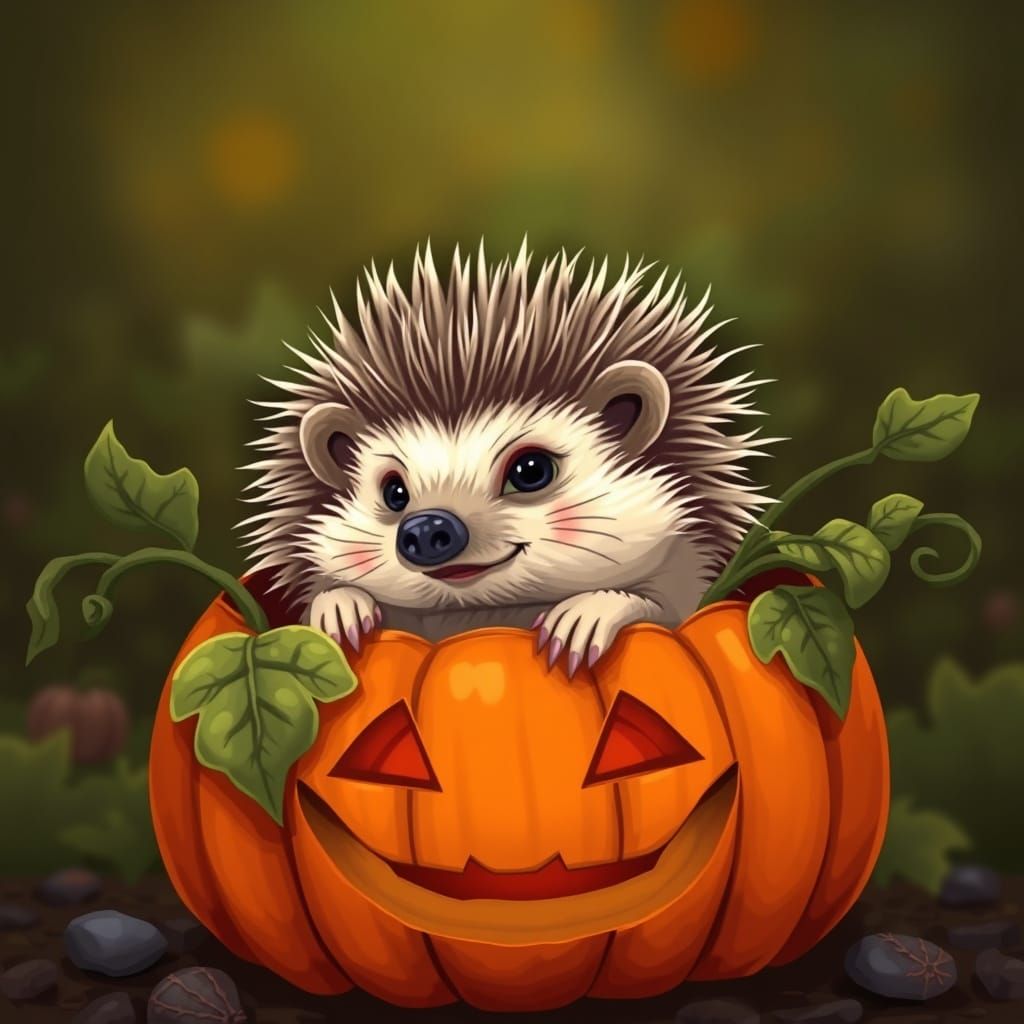 Hedgehog Hiding in a Jack O Lantern
