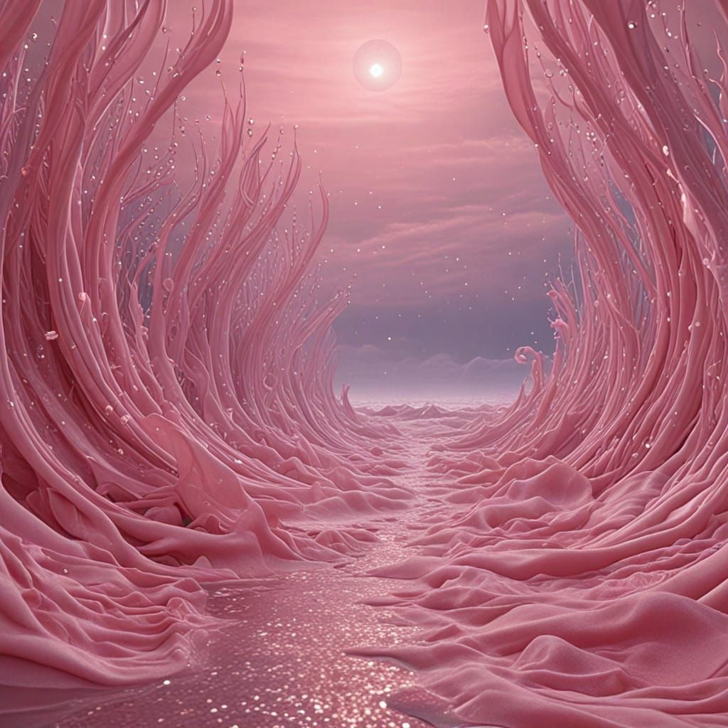 Ethereal Pink Lagoon with Glittering Fabric Scarf