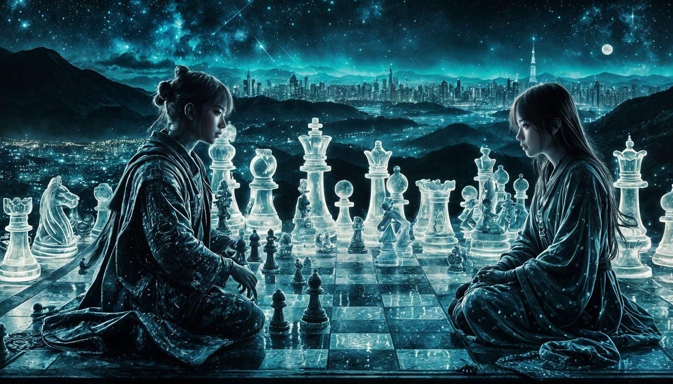 Chess Pieces with Bioluminescent Spirits in Maximalist Style