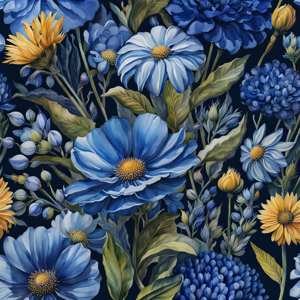Blue Flowers Watercolour Illustration