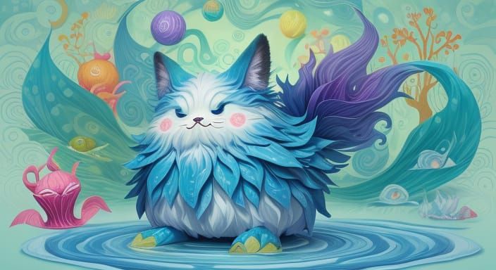 Whimsical Water-Being Made from Fuzzy Fur and Paper