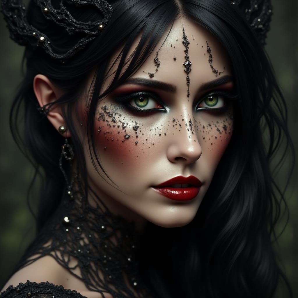 Ethereal Woman's Gothic Portrait with Freckles