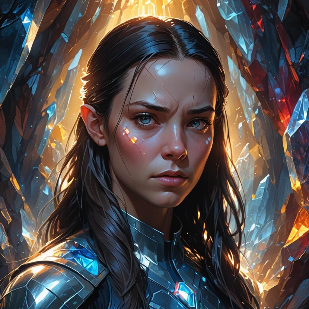 X-23 Portrait in Crystalline Cave, Digital Art