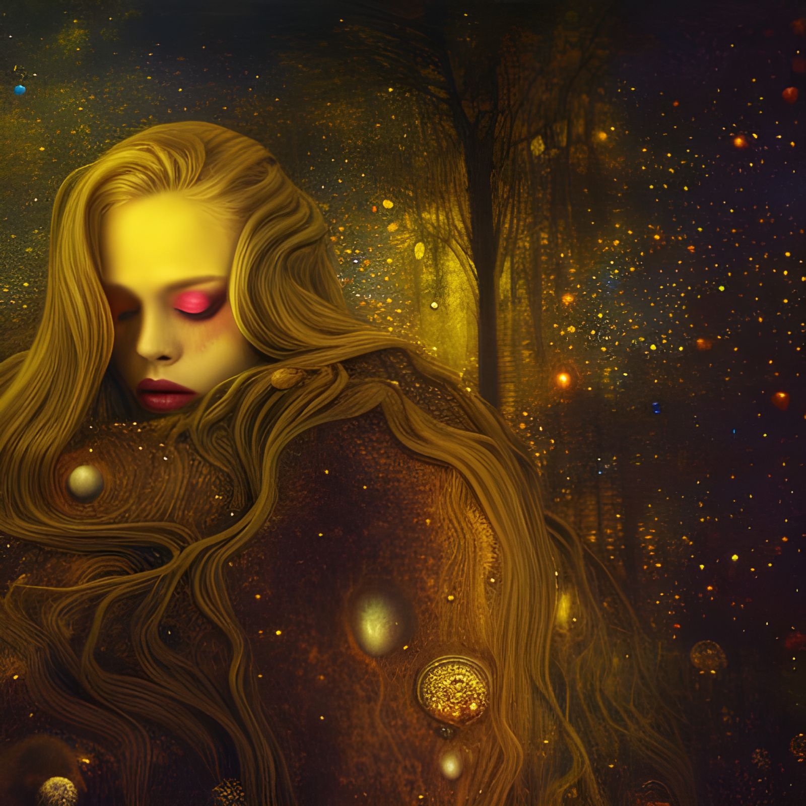Surreal Dreamscape: Night Sky and Earth Goddess