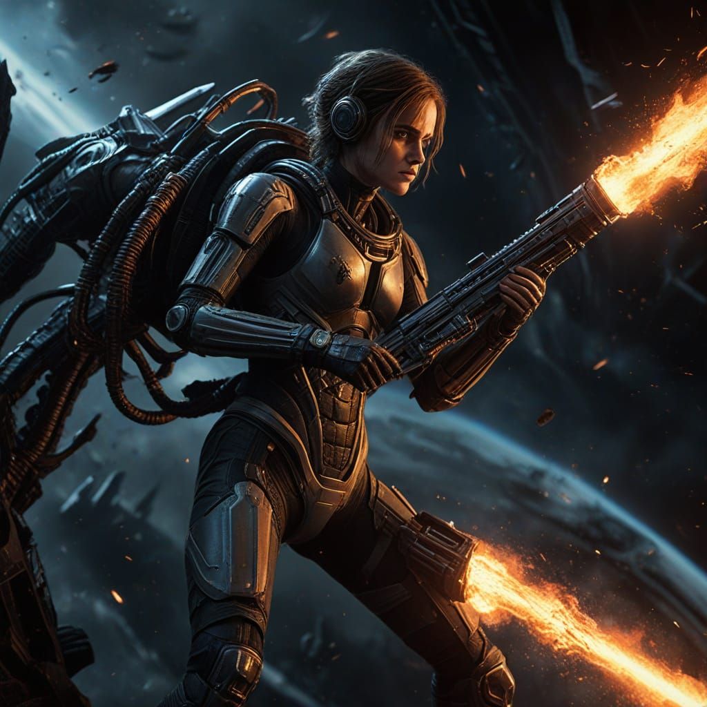 Emma Watson in a Futuristic Spacesuit Battles Alien Xenomorp...
