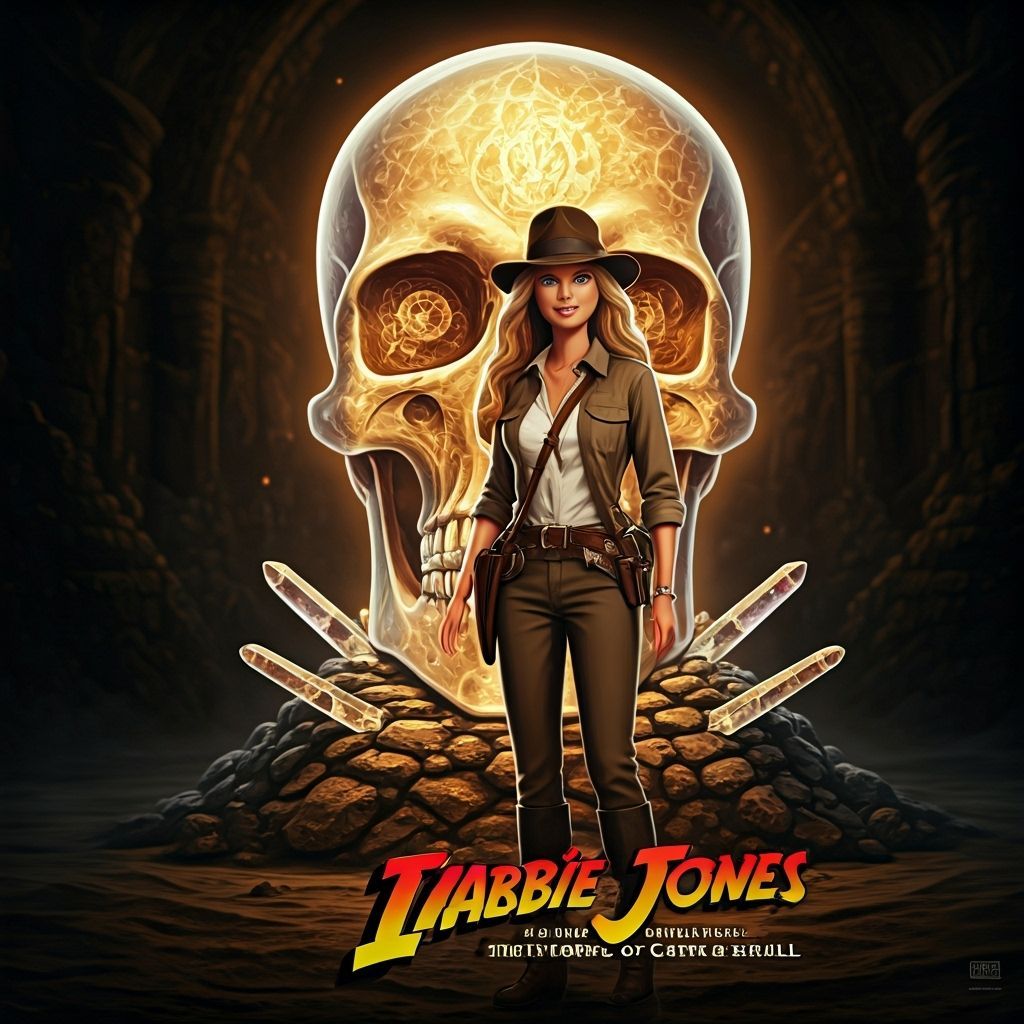 Barbie as Indiana Jones in Aztec Pyramid with Crystal Skull