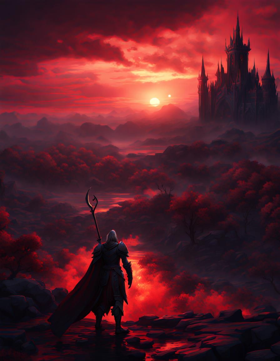 Dark Paladin in Crimson Sunset: Fantasy Concept Art