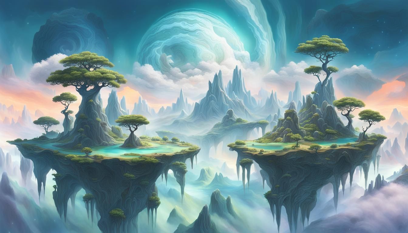 Surreal Landscape with Floating Islands as Digital Art