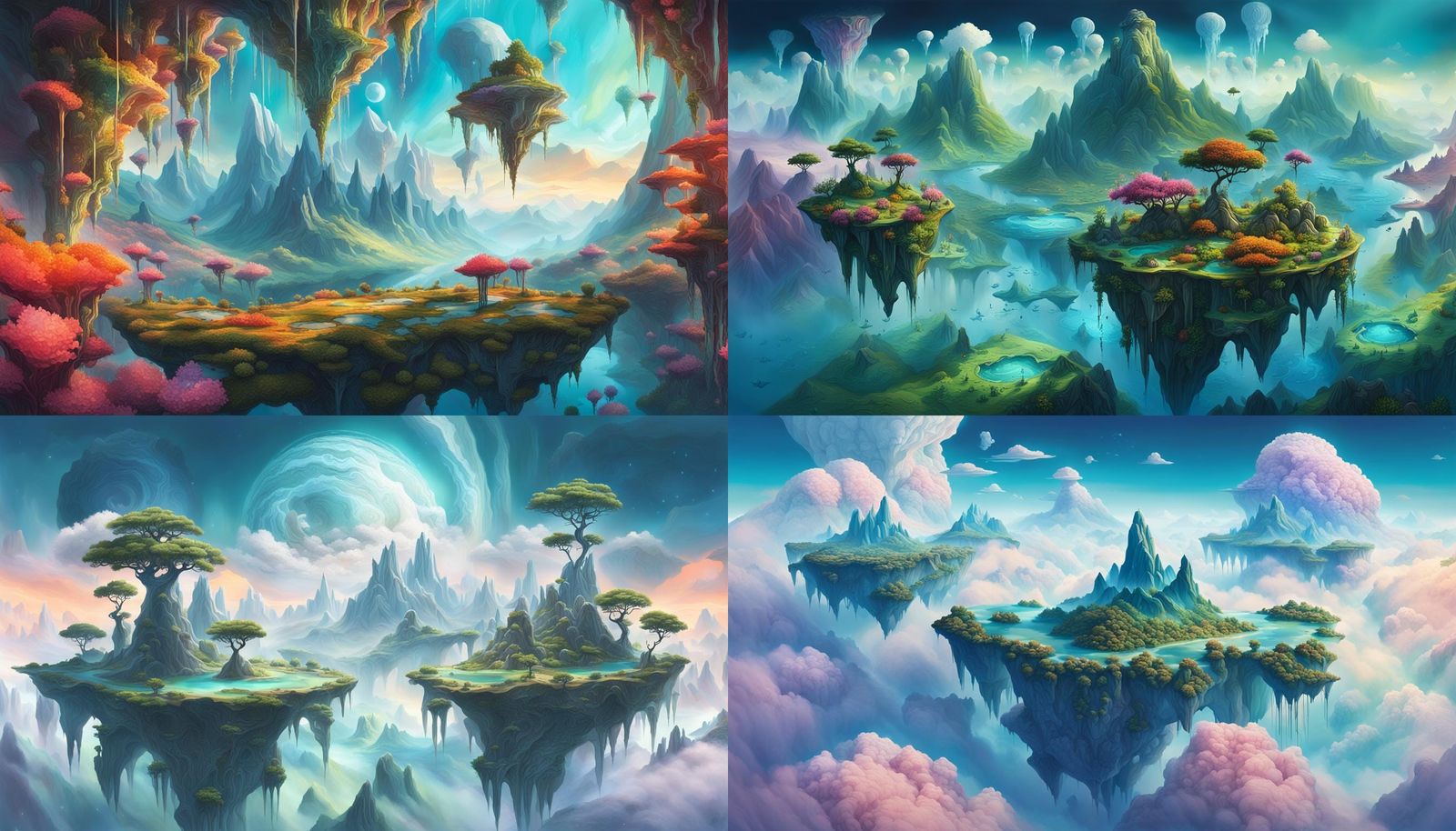Surreal Landscape with Floating Islands and Mountains