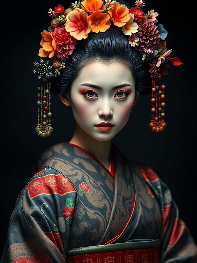Young Geisha Portrait in Photorealistic Style