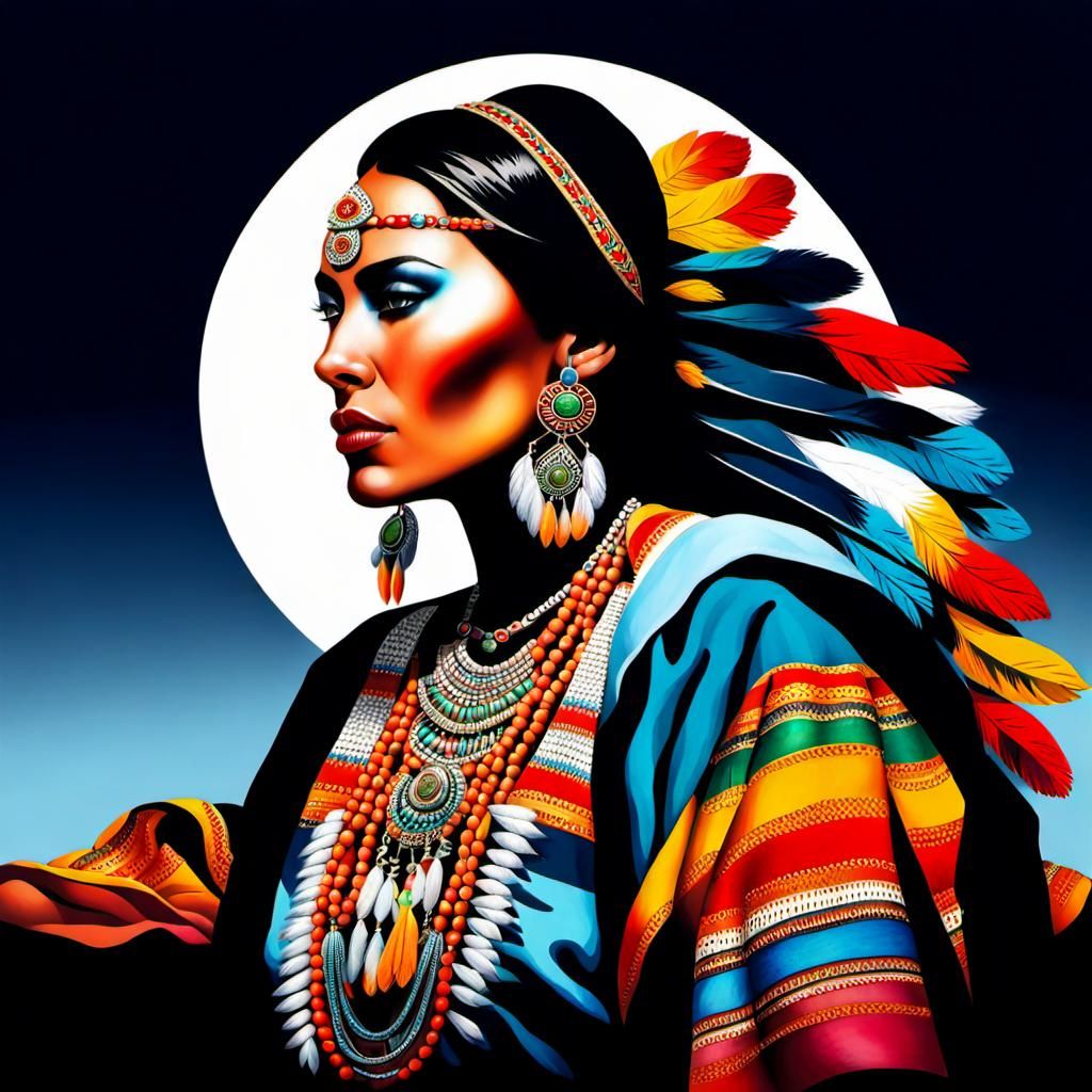 Hyperrealistic Portrait of Woman with Cherokee Jewelry