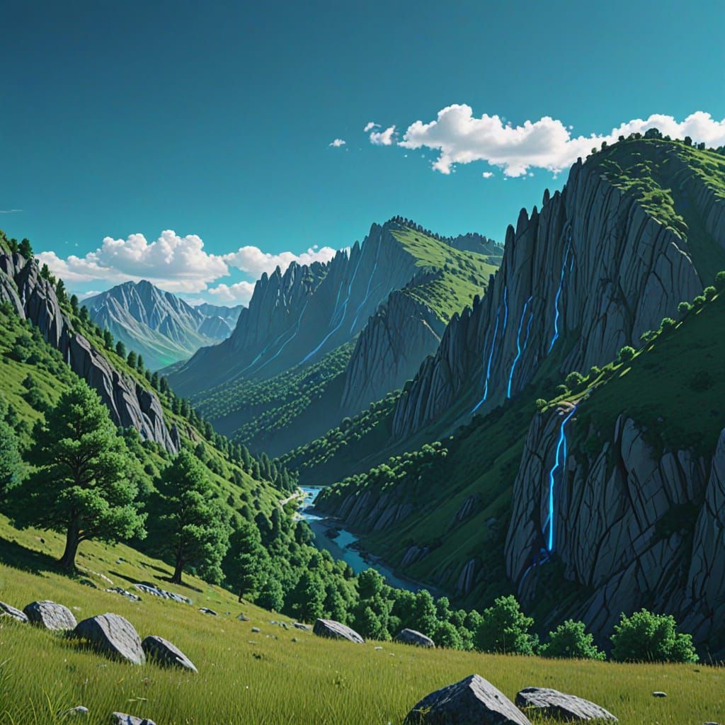 Summer in the Pyrenees: Synthwave Digital Matte Painting