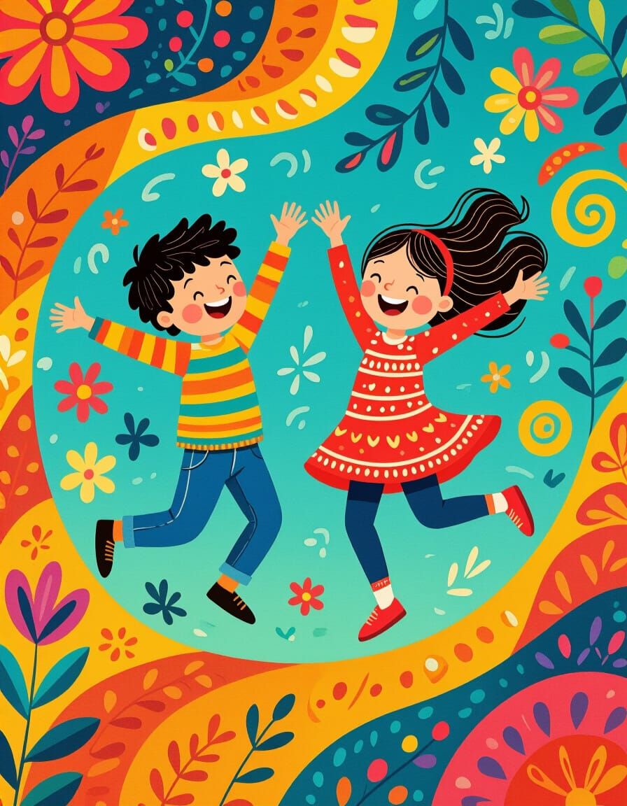 Joyful Children Dancing in Vibrant Colors