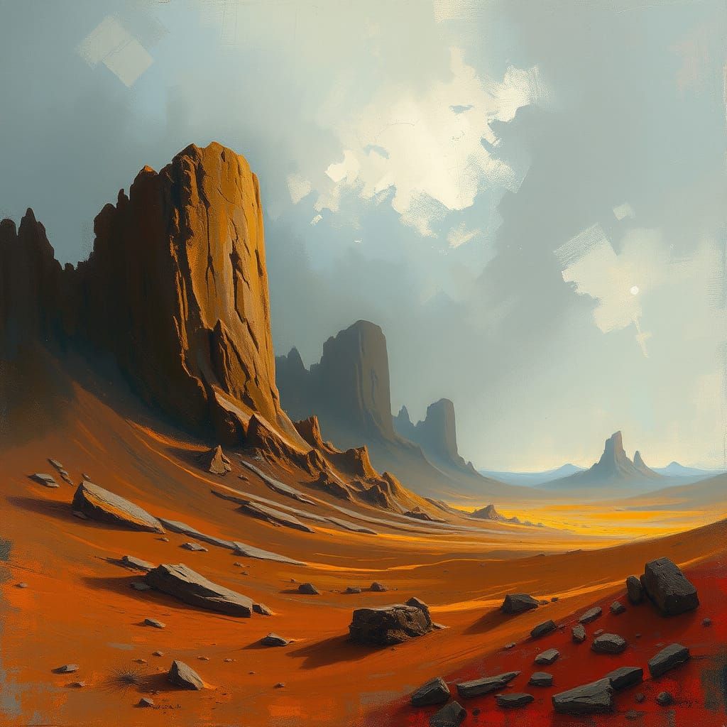 Dramatic Landscape in Drybrush Technique