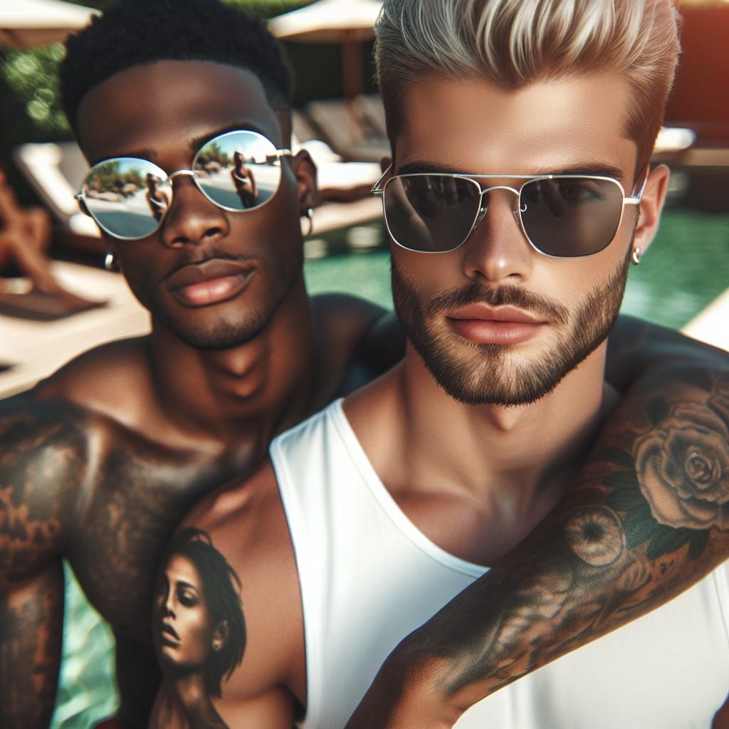 College Athletes at Pool Party in Photo-Realistic Style