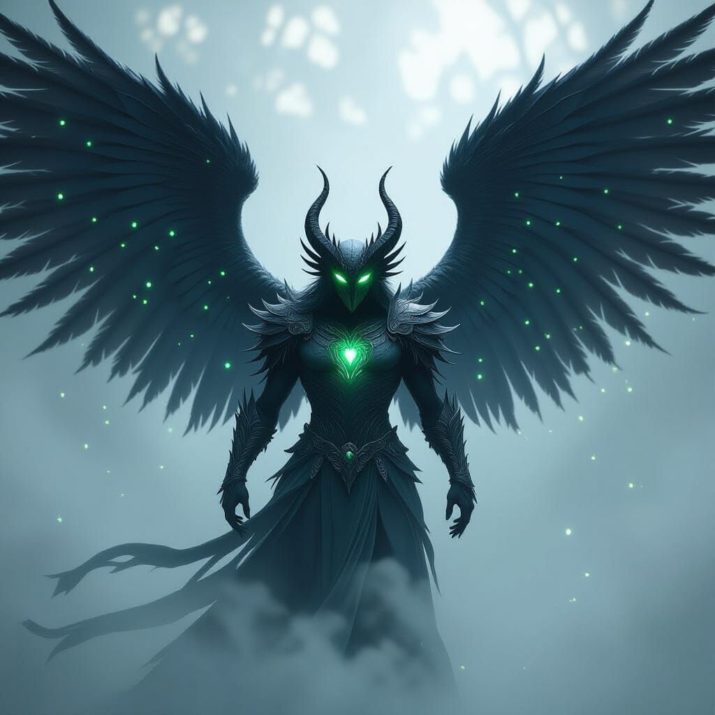 Majestic Creature With Silver Eyes and Dark Wings