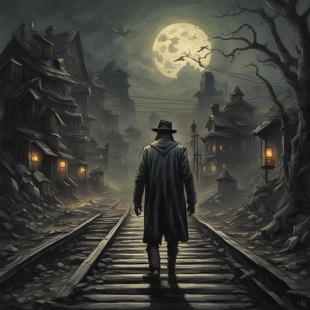 Sinister Figure in Dark, Stylized Scene