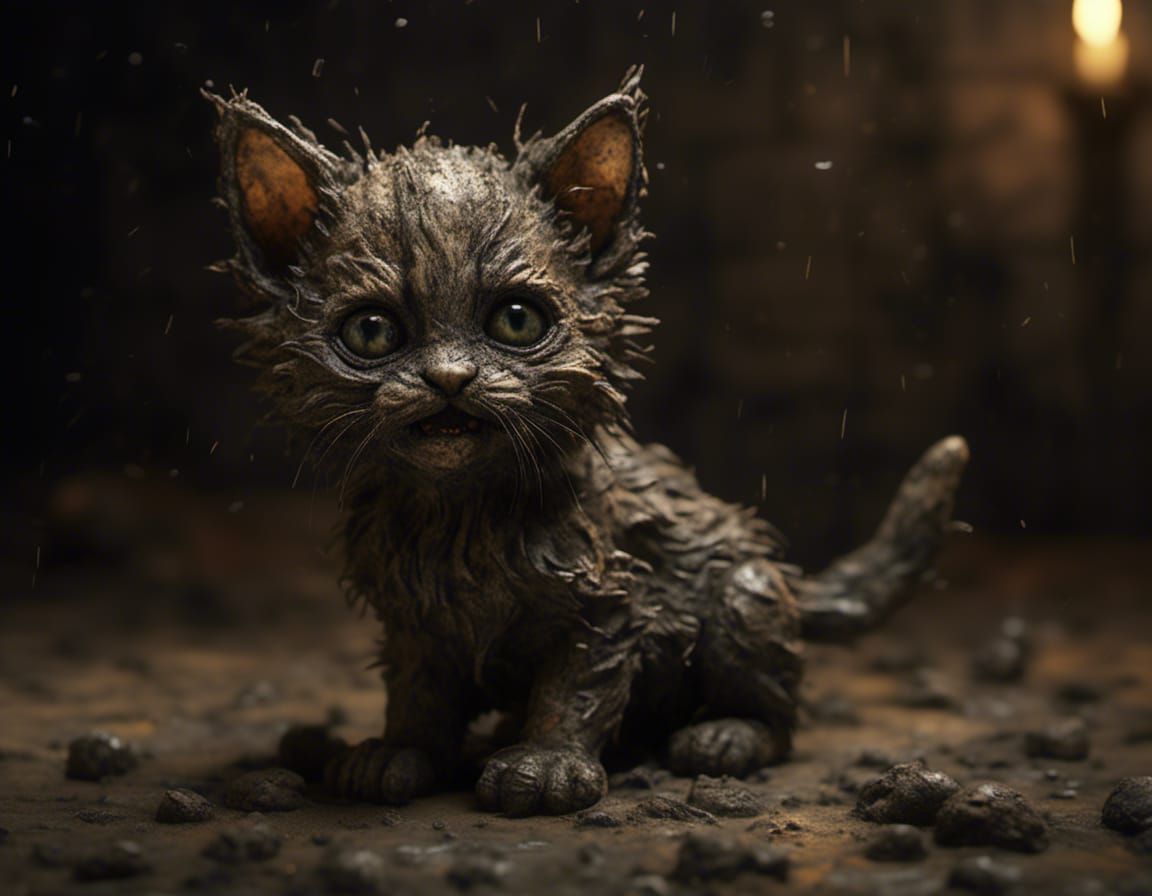 Playful Chibi Kitten in Hyperrealistic Splash Art