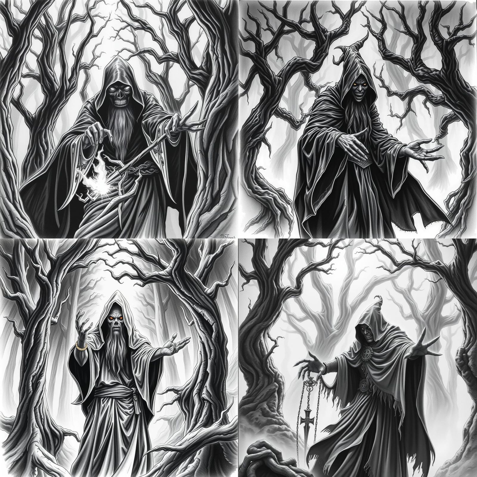 Dark Cultist Wizard Ritual: A D&D Pencil Sketch