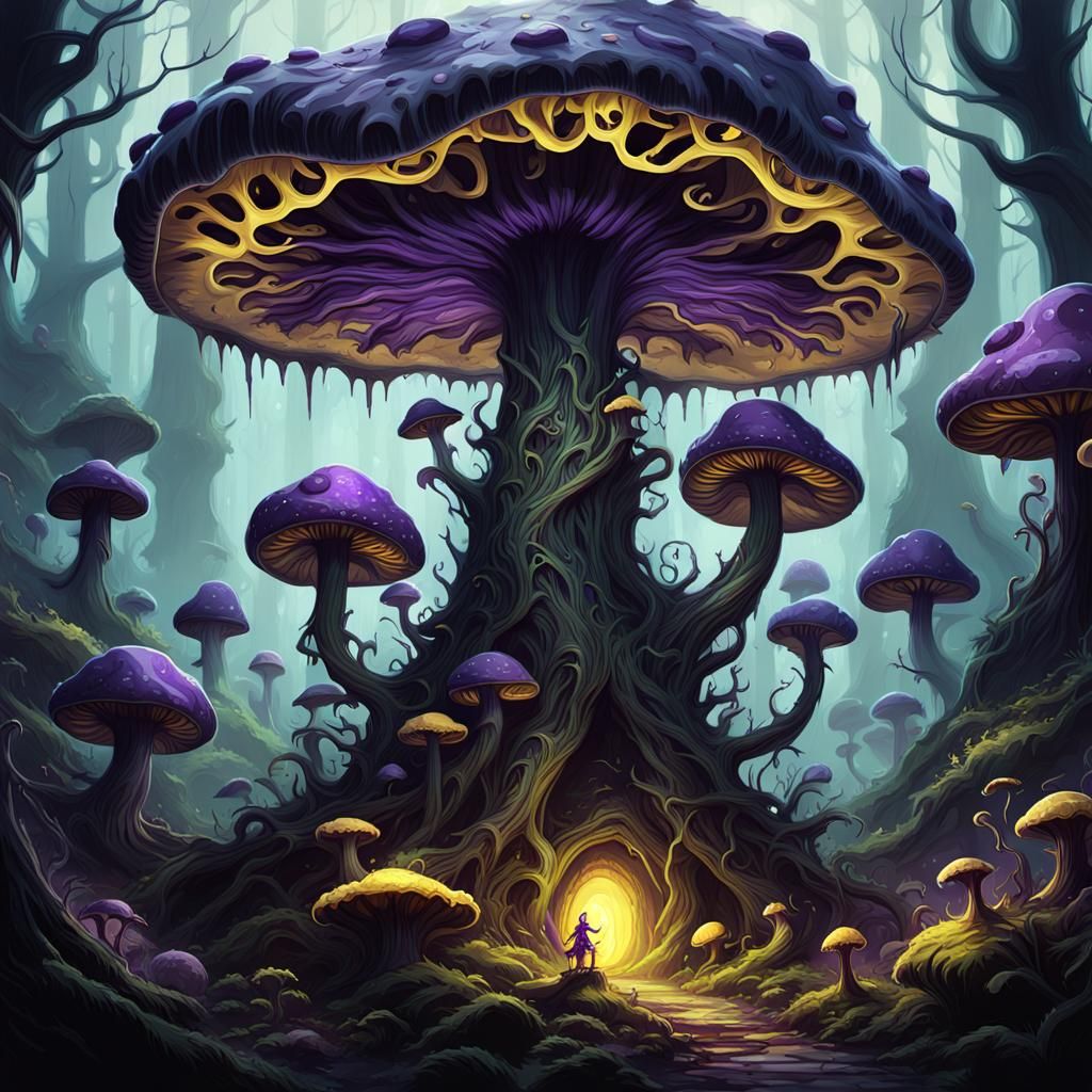 Grotesque Mushroom in Mystical Forest, Art Nouveau Style