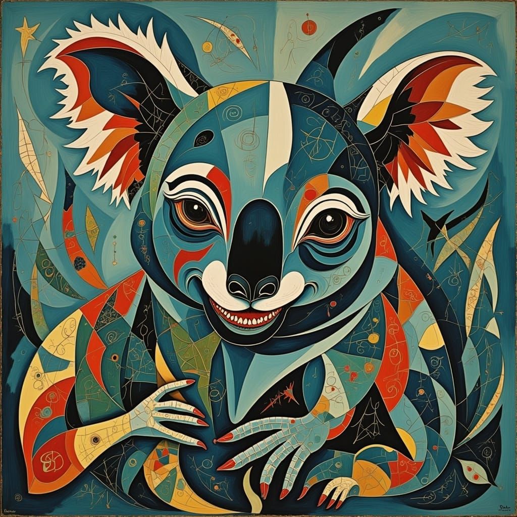 Cubist Koala Bear Portrait in Picasso Style