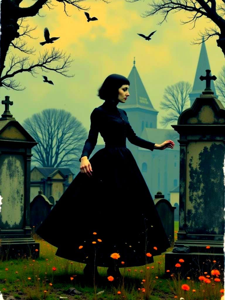 Frankenstein Dances in Moonlit Cemetery with Ghouls and Bats
