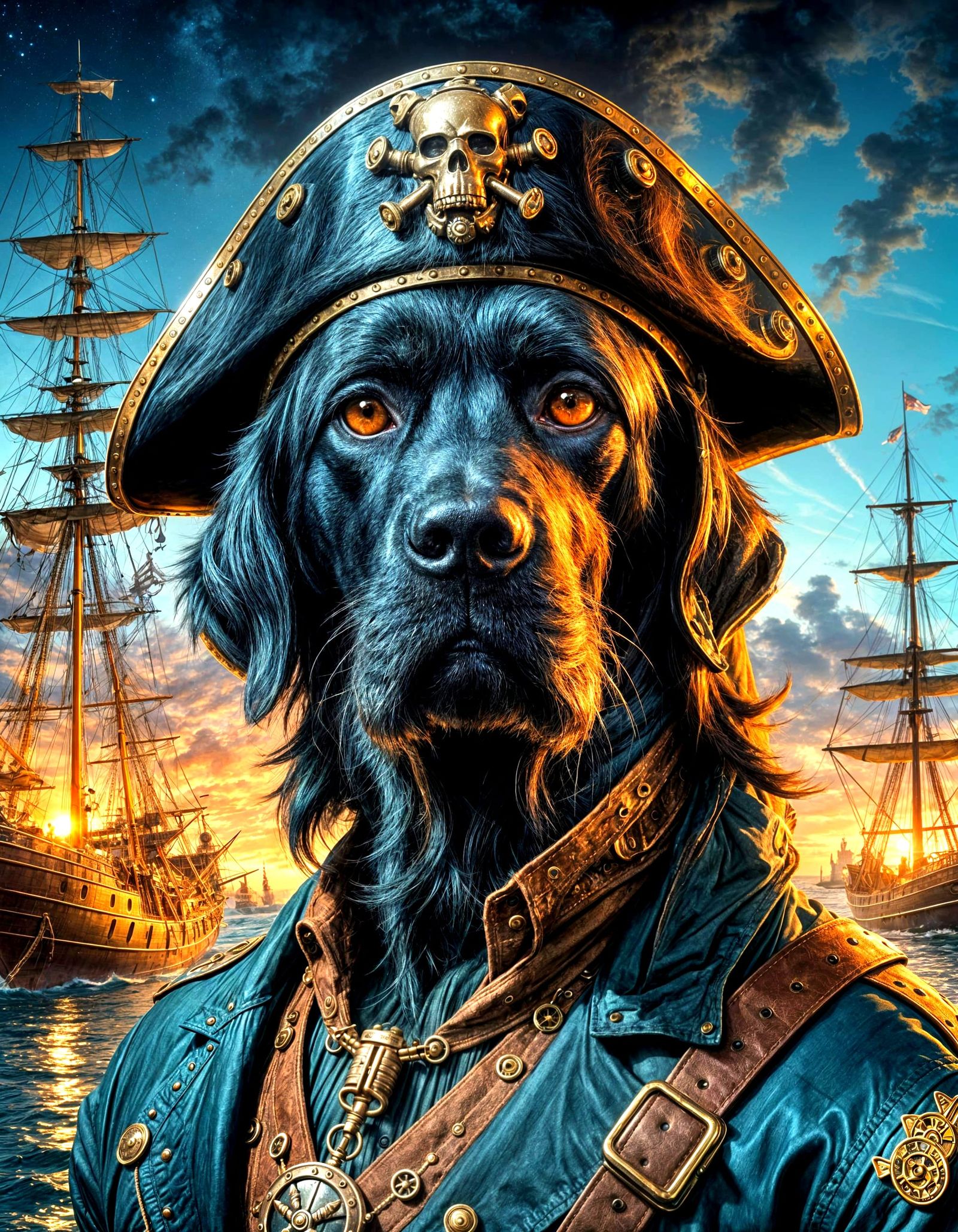 Labrador Pirate Steampunk Sailor in Sci-Fi Oil Painting