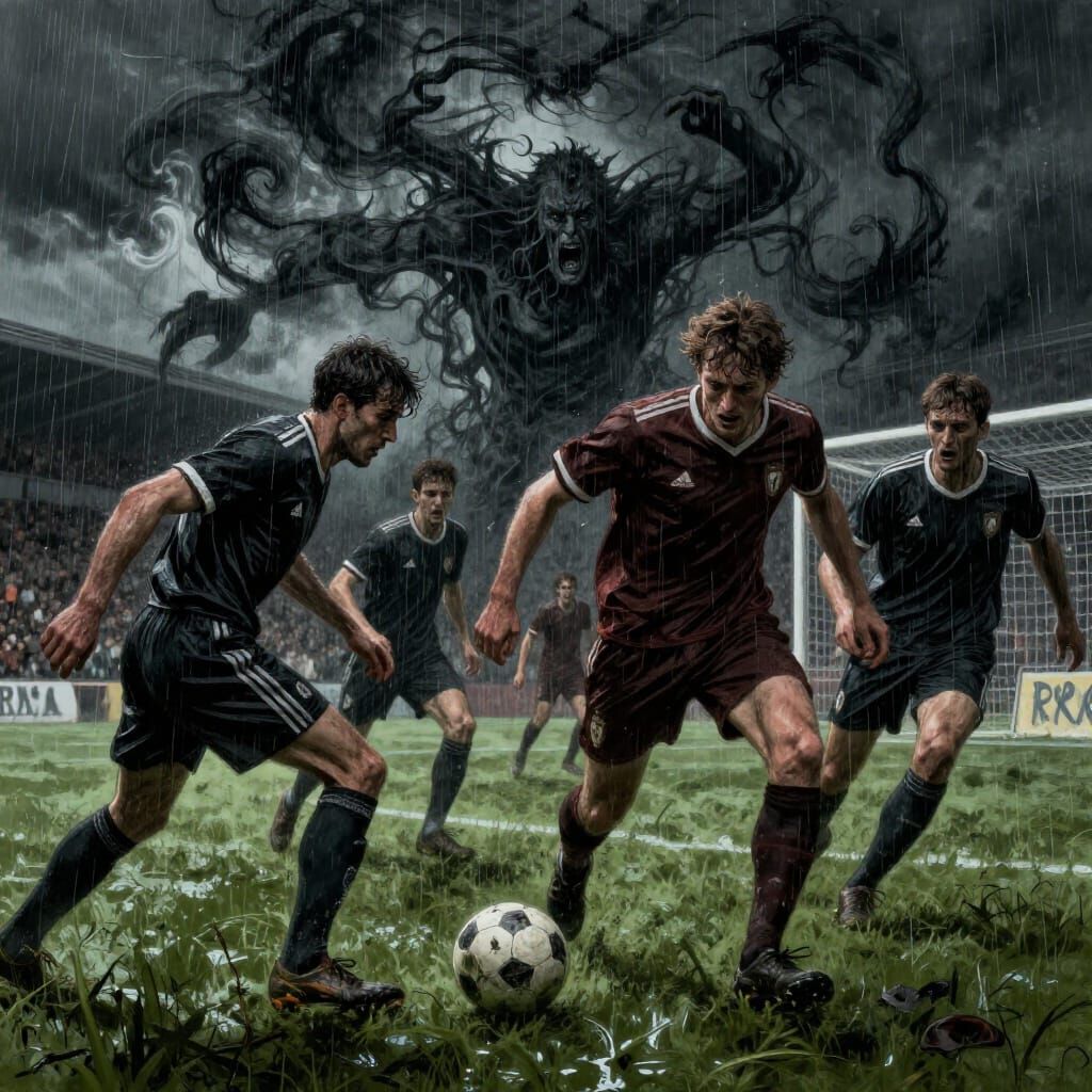 Football Horror Dream Under Stormy Sky