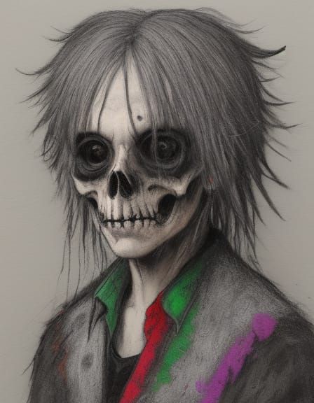 Creepy Abstract Skeleton in Colored Crayon