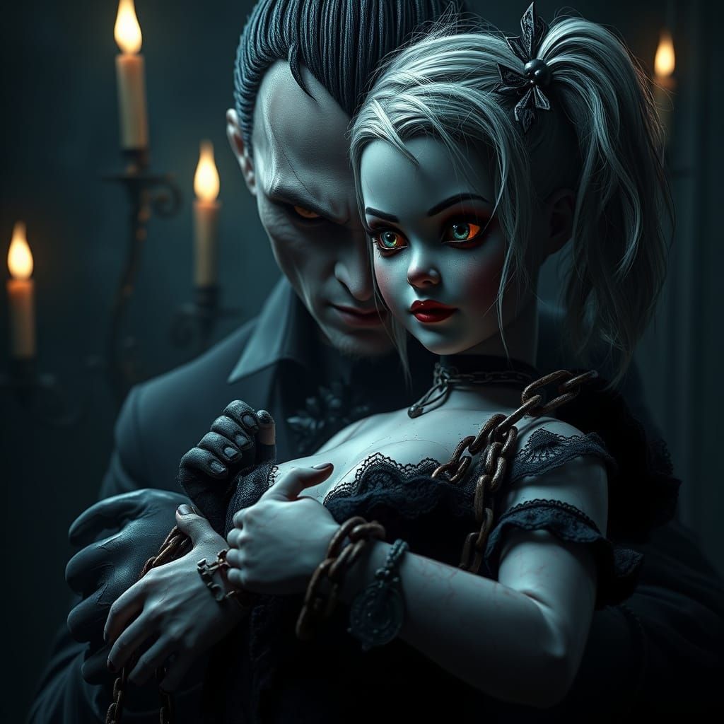 Dark Fantasy Doll Harley Quinn Captive in Vampire's Gaze