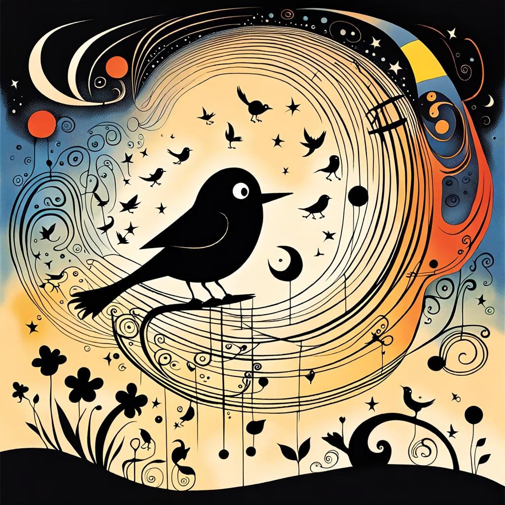 Whimsical Bird Singing Lullaby in Dreamscape