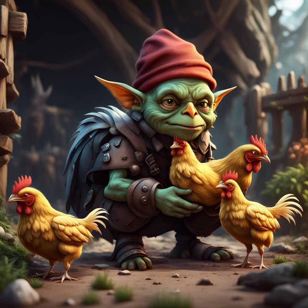 Cute Goblin with Giant Chickens: Fantasy Concept Art