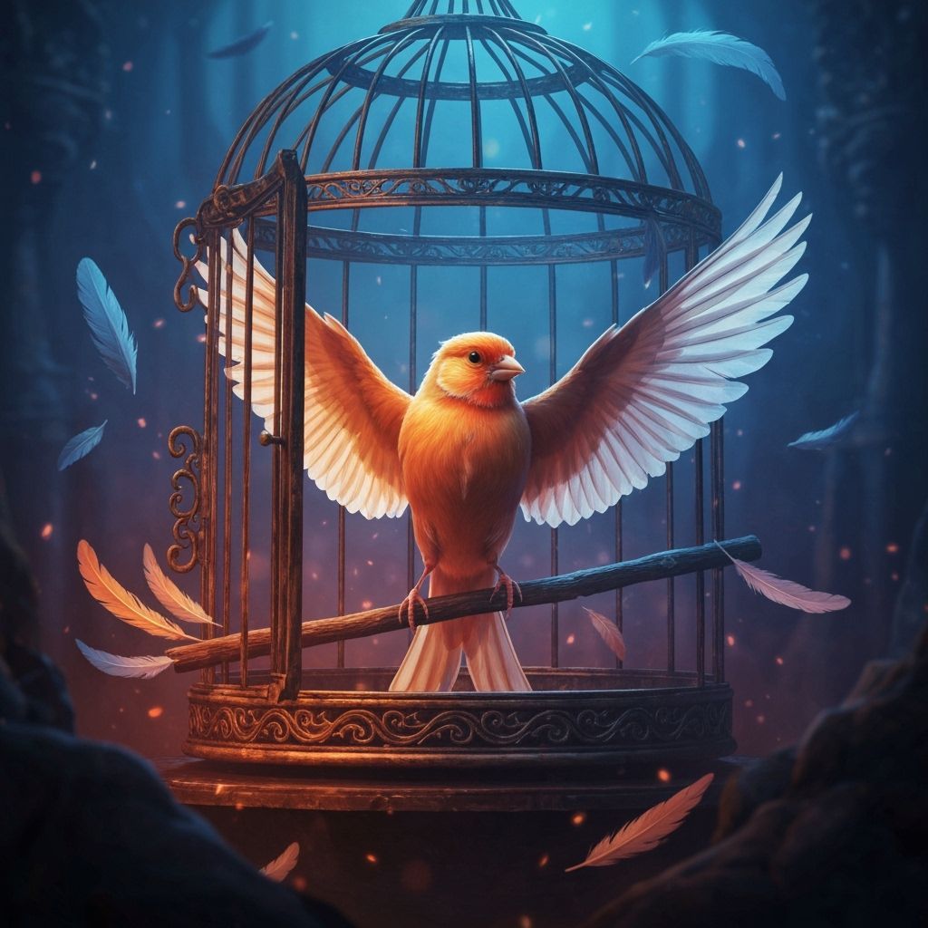 Canary Escapes Ornate Cage in Dreamlike Matte Painting