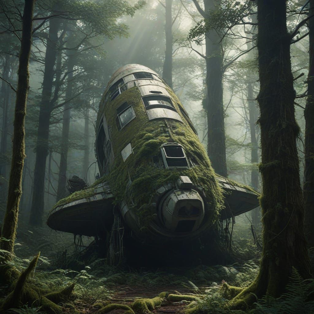 Abandoned Rocket Ship in a Dense Forest