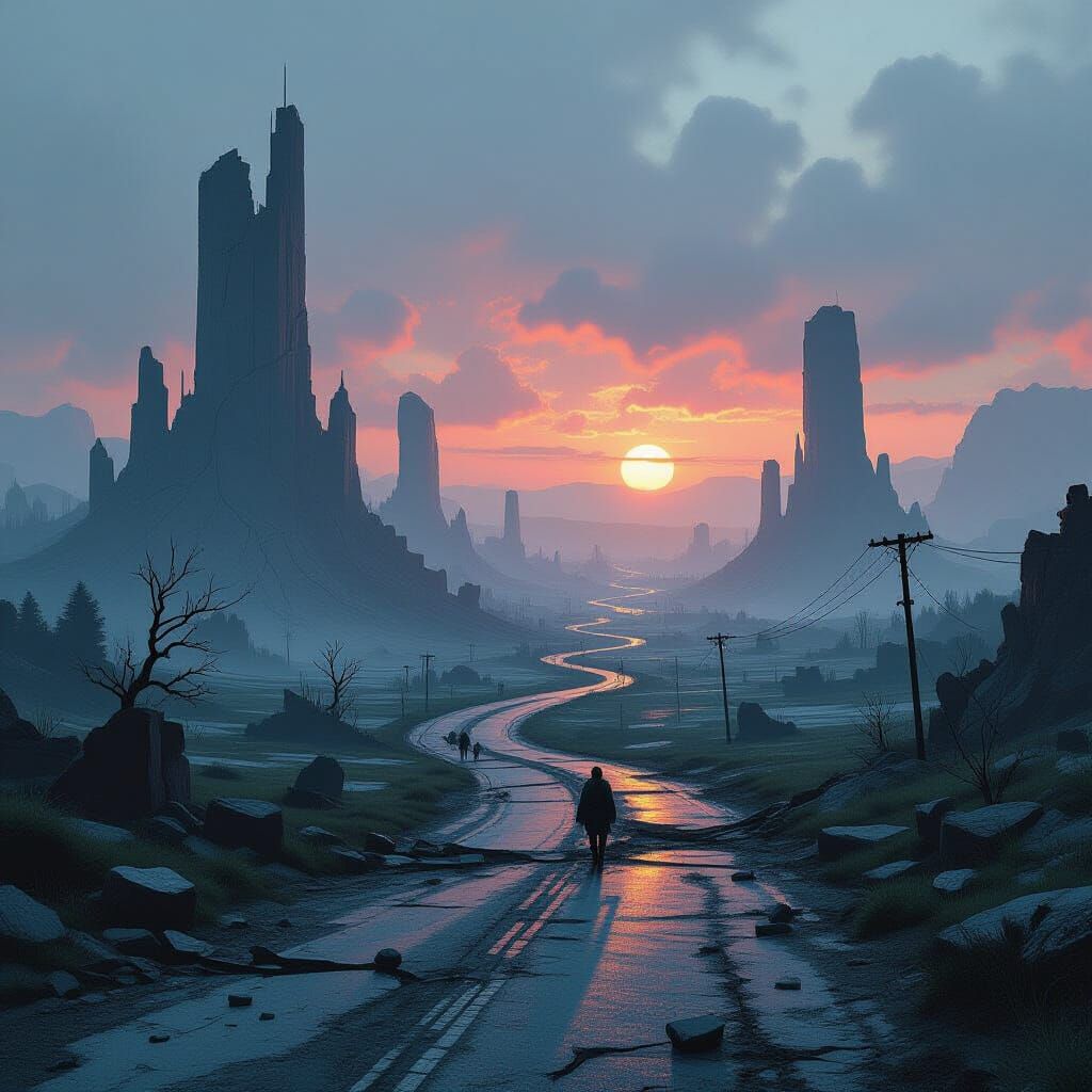 War-Torn Landscape in Dark Fantasy Style