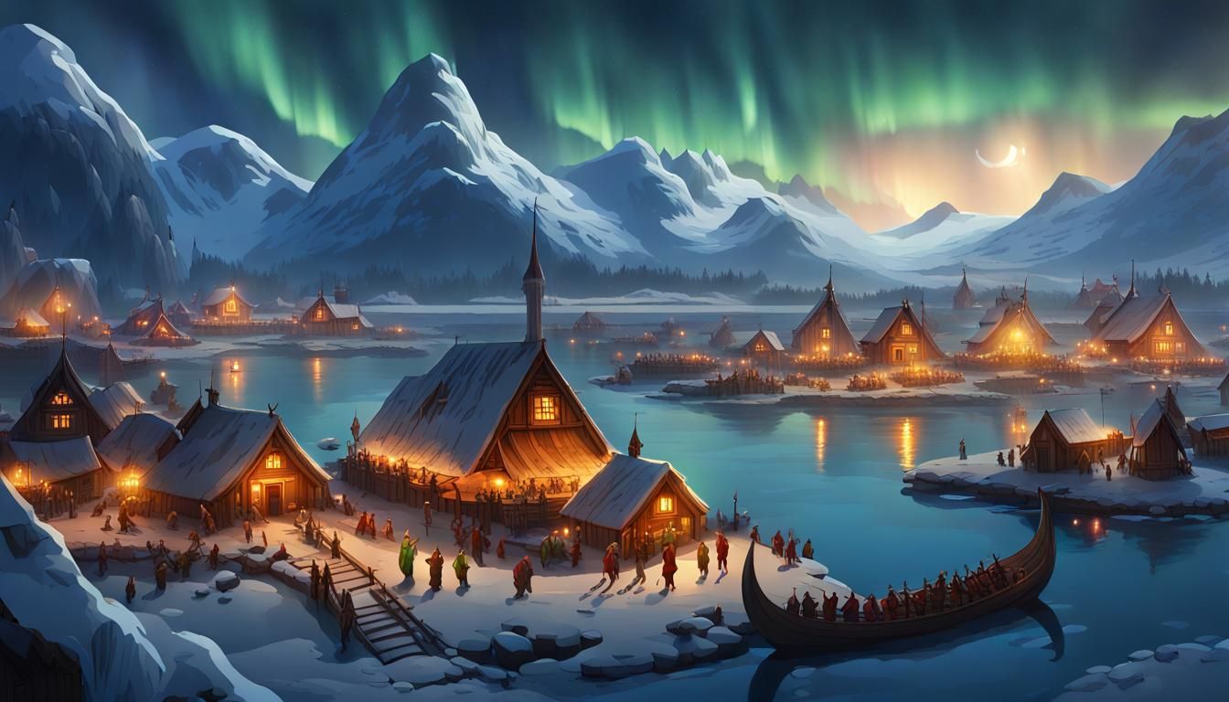Viking Village Festival Under Northern Lights