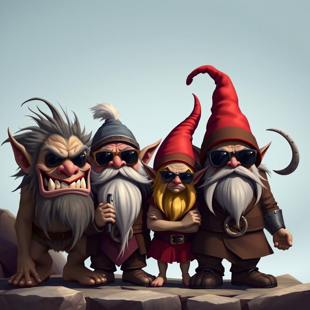 D&D Party in Sunglasses: Troll, Dwarf, Elf, Orc, Gnome