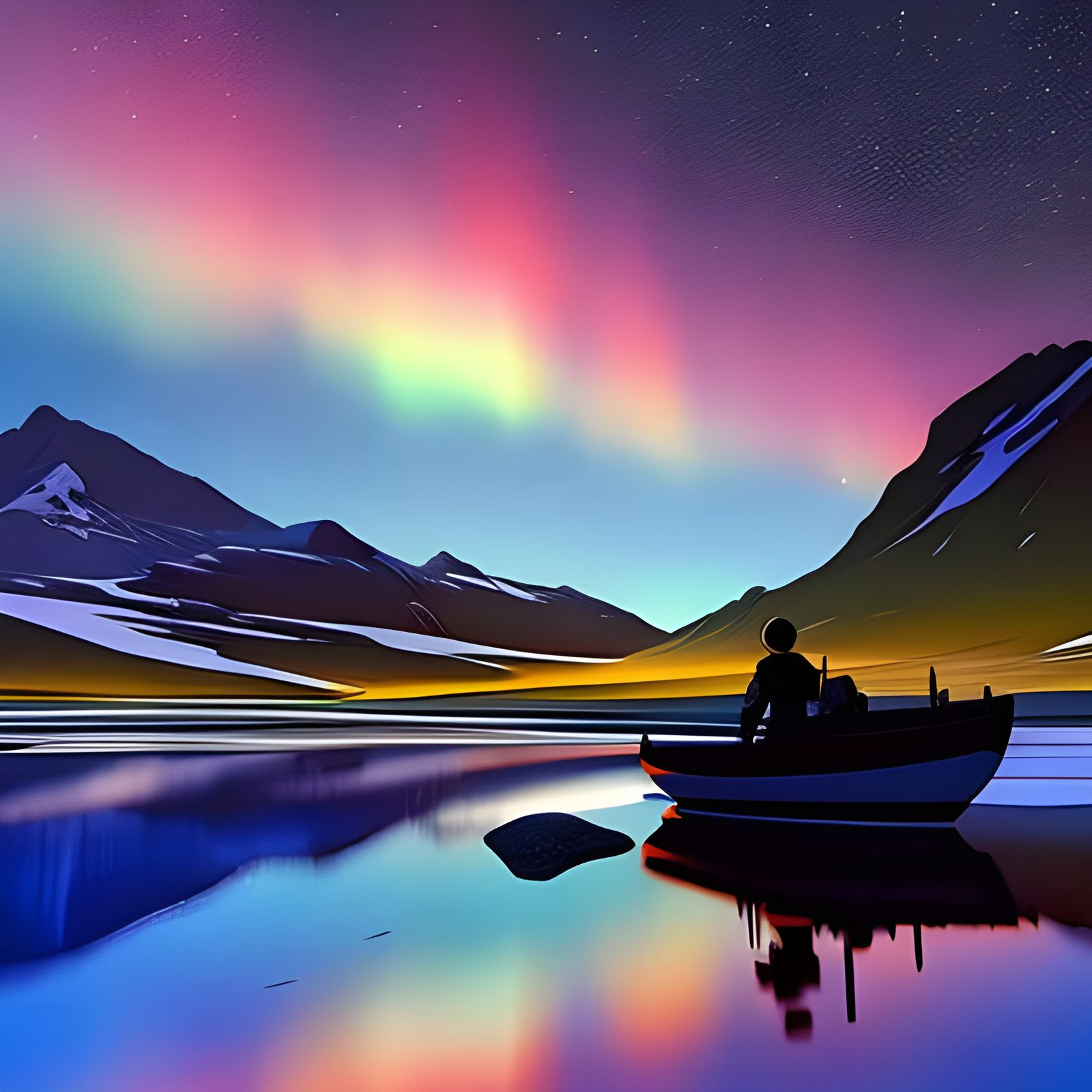 Aurora Borealis Fantasy Landscape in Anime-Cel Style