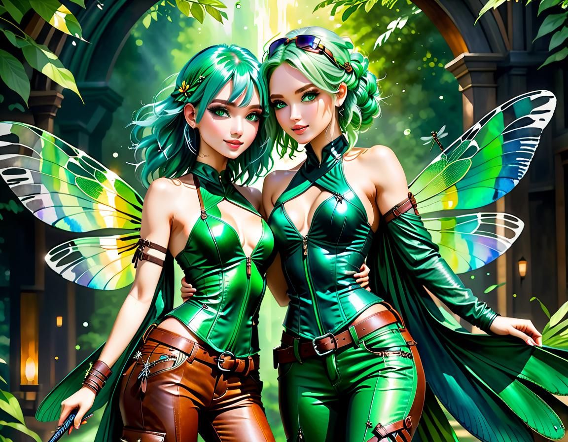 Faerie Warriors with Emerald and Sapphire Hair