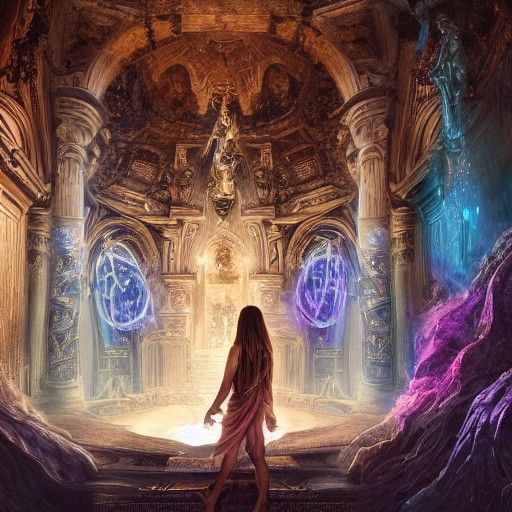 Cosmic Goddess in Underworld Cathedral, Matte Painting