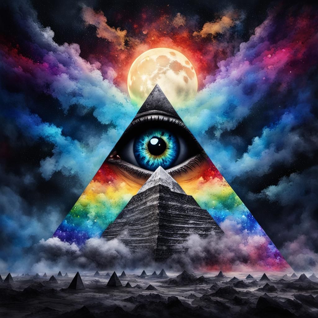 Ethereal Eyeball with Pyramid Clouds in Space Horror Style