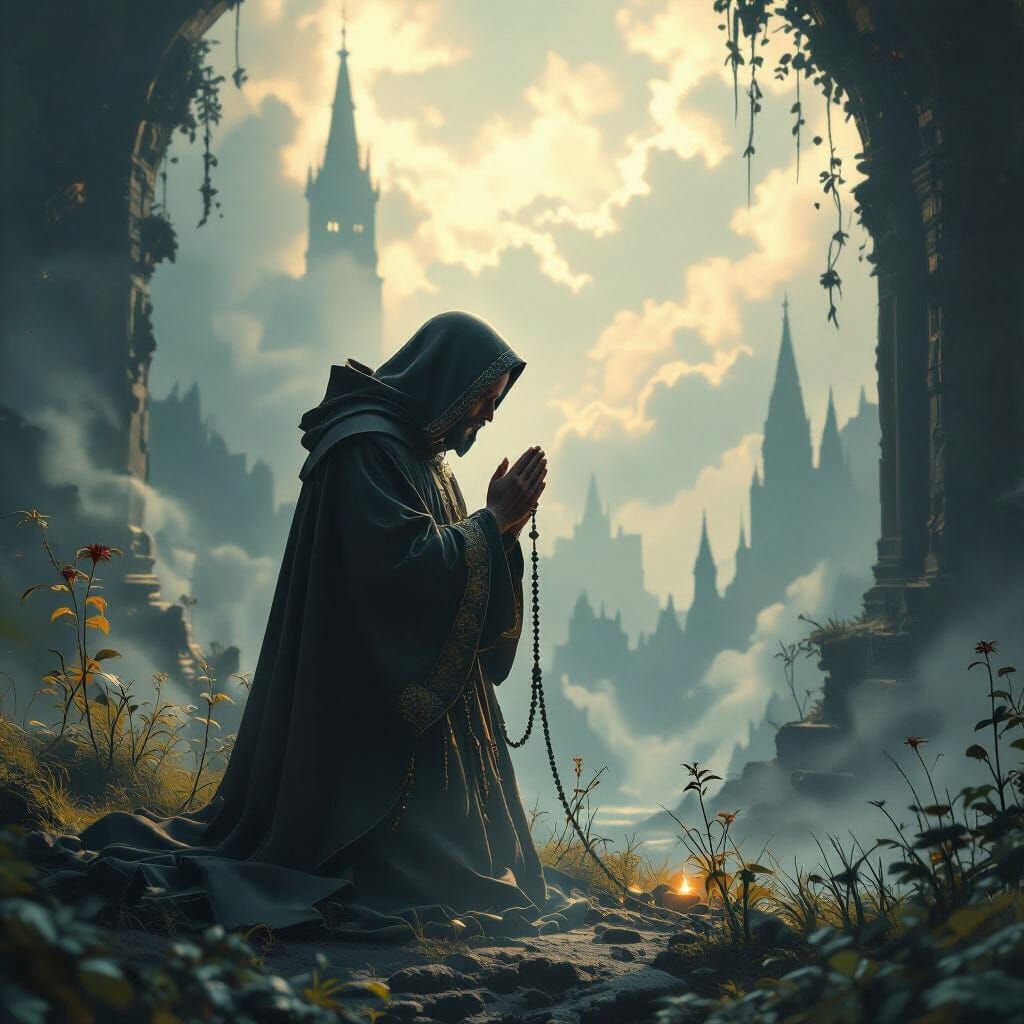 St Dominic's Victory Over Evil in Fantasy Art Style