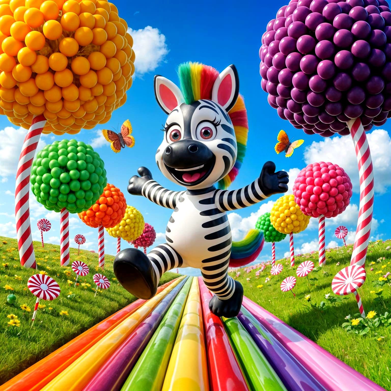 Vibrant Zebra Dances Through Colorful Striped Landscape in R...