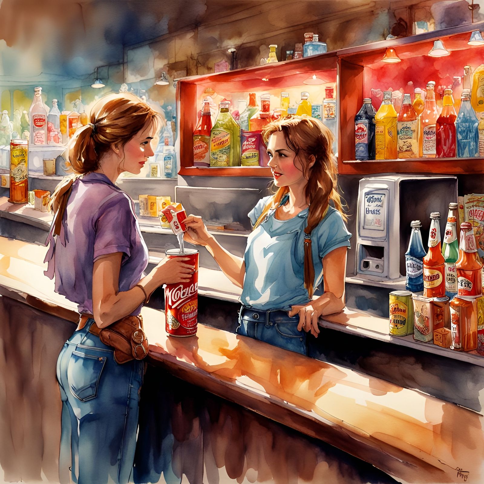 Movie Theater Soda Purchase, Aetherpunk Watercolor Art